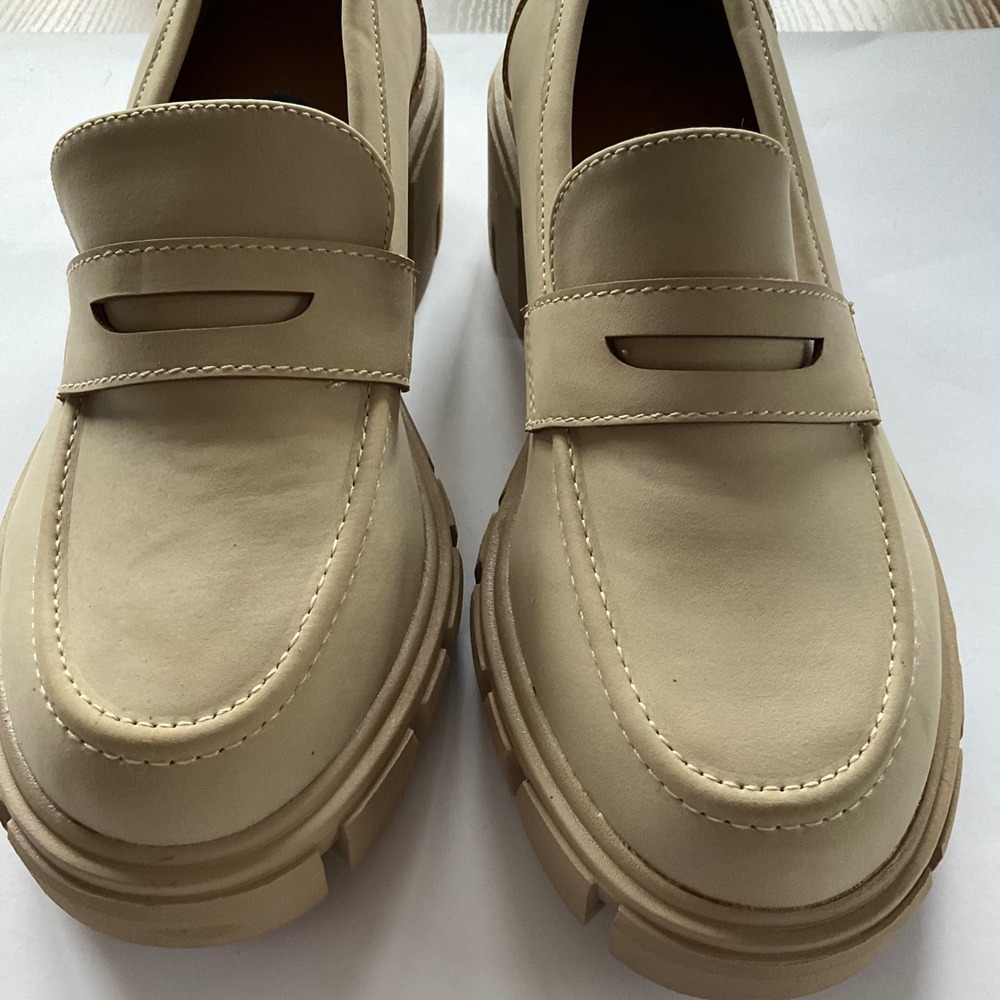 NWOT‎ Sincerely Jules Shoes Beige Chunky Platform Penny Loafers Block Heel 7.5 - Picture 8 of 14